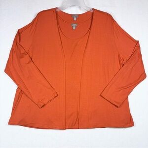 J. Jill Wearever Tank & Cardigan Set - Open Front Cardigan: 2x & Tank: 3x Orange